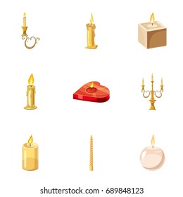 Various candles icons set. Cartoon set of 9 various candles vector icons for web isolated on white background