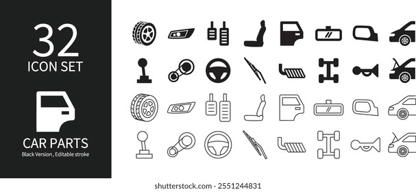 Various car part icon sets