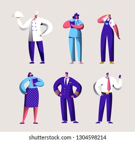 Various Career Worker Set for Labor Day Holiday Banner. People Group in Different Uniform. Chef, Pilot and Doctor Work in Business Job Occupation. Engineer Character Flat Cartoon Vector Illustration