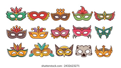 Various carnival mask vector illustration set