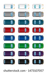 various cars (mini ,wagon etc.) vector flat icon set  (view from above)
