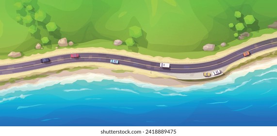 various cars on beach freeway top view