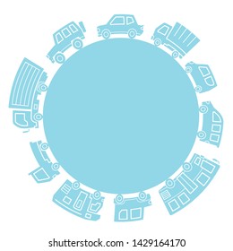 various cars of silhouette circle - light blue -