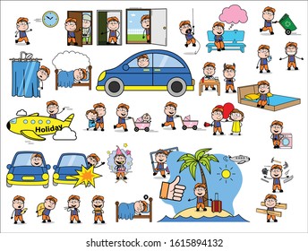 Various Cartoon Carpenter Character - Set of Concepts Vector illustrations