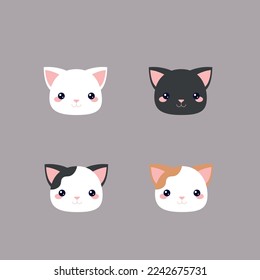 Various cartoon cats set. Simple modern geometric flat vector illustration.