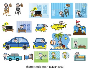 Various Cartoon Concepts with Repairman - Set of Concepts Vector illustrations