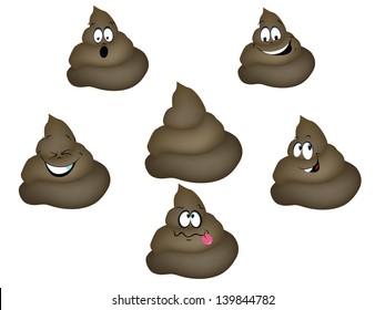 Various cartoon dung and pooh. Vector Poop Guy.