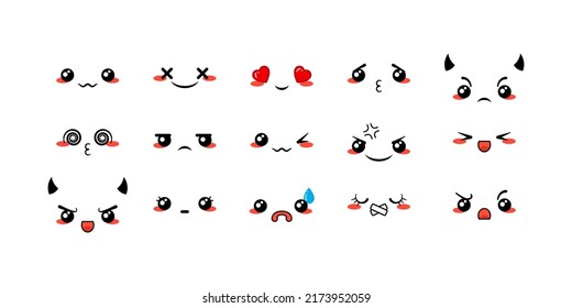 Various Cartoon Emoticons Set. Doodle faces, eyes and mouth. Caricature comic expressive emotions, smiling, crying and surprised character face expressions. Isolated vector illustration icons set