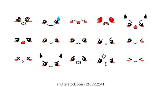 Various Cartoon Emoticons Set. Doodle faces, eyes and mouth. Caricature comic expressive emotions, smiling, crying and surprised character face expressions. Isolated vector illustration icons set