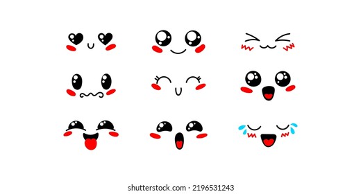 Various Cartoon Emoticons Set. Doodle faces, eyes and mouth. Caricature comic expressive emotions, smiling, crying and surprised character face expressions. Isolated vector illustration icons set