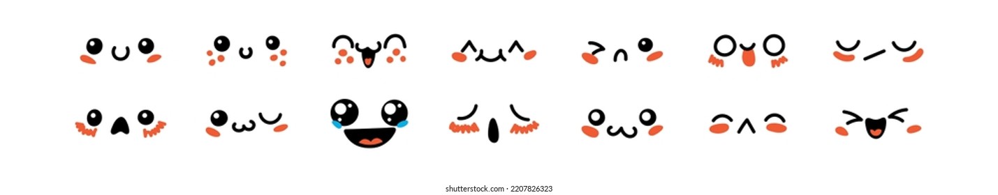Various Cartoon Emoticons Set. Doodle faces, eyes and mouth. Caricature comic expressive emotions, smiling, crying and surprised character face expressions. Isolated vector illustration icons set