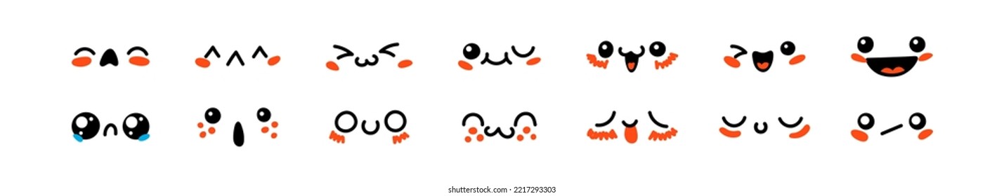 Various Cartoon Emoticons Set. Doodle faces, eyes and mouth. Caricature comic expressive emotions, smiling, crying and surprised character face expressions. Isolated vector illustration icons set