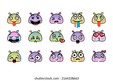 Various Cartoon Emoticons Set with Snails or Slugs. Doodle faces, eyes and mouth. Caricature comic expressive emotions, smiling, crying and surprised character face expressions