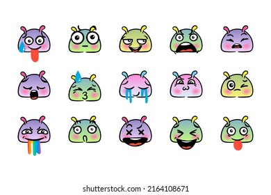 Various Cartoon Emoticons Set with Snails or Slugs. Doodle faces, eyes and mouth. Caricature comic expressive emotions, smiling, crying and surprised character face expressions