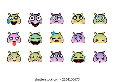 Various Cartoon Emoticons Set with Snails or Slugs. Doodle faces, eyes and mouth. Caricature comic expressive emotions, smiling, crying and surprised character face expressions