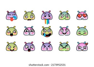 Various Cartoon Emoticons Set with Snails or Slugs. Doodle faces, eyes and mouth. Caricature comic expressive emotions, smiling, crying and surprised character face expressions. Isolated vector