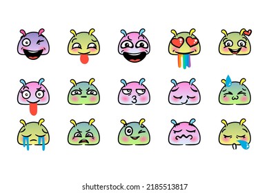 Various Cartoon Emoticons Set with Snails or Slugs. Doodle faces, eyes and mouth. Caricature comic expressive emotions, smiling, crying and surprised character face expressions. Isolated vector 