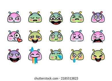 Various Cartoon Emoticons Set with Snails or Slugs. Doodle faces, eyes and mouth. Caricature comic expressive emotions, smiling, crying and surprised character face expressions. Isolated vector 