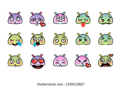 Various Cartoon Emoticons Set with Snails or Slugs. Doodle faces, eyes and mouth. Caricature comic expressive emotions, smiling, crying and surprised character face expressions. Isolated vector 