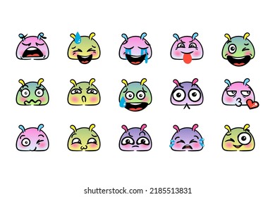 Various Cartoon Emoticons Set with Snails or Slugs. Doodle faces, eyes and mouth. Caricature comic expressive emotions, smiling, crying and surprised character face expressions. Isolated vector 