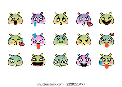 Various Cartoon Emoticons Set with Snails or Slugs. Doodle faces, eyes and mouth. Caricature comic expressive emotions, smiling, crying and surprised character face expressions. Isolated vector