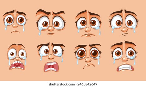 Various cartoon expressions showing sadness and frustration