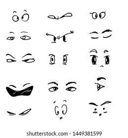 Various cartoon eyes illustrations, hand drawn doodle style