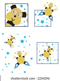 Various cartoon illustrations involving robots.