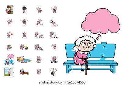 Various Cartoon Old Granny - Set of Concepts Vector illustrations