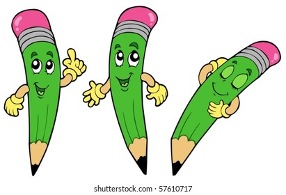 Various cartoon pencils - vector illustration.
