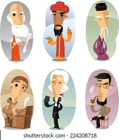 Various cartoon Philosophers through ages vector illustration