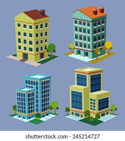 various cartoon style isometric building 