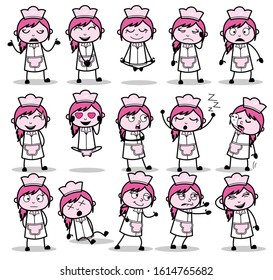 Various Cartoon Waitress Poses Collection - Set of Concepts Vector illustrations