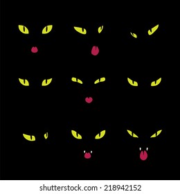 various cat eyes in darkness