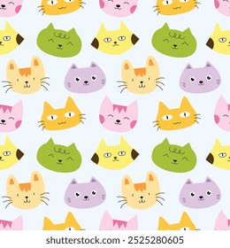 Various cat face character cartoon seamless pattern background for wallpaper and wrapping