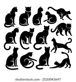 Various Cat Poses Silhouette Set for Art and Crafts
