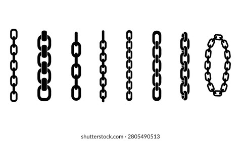 Various Chain Link Silhouettes In A Linear Arrangement Black On White Silhouette