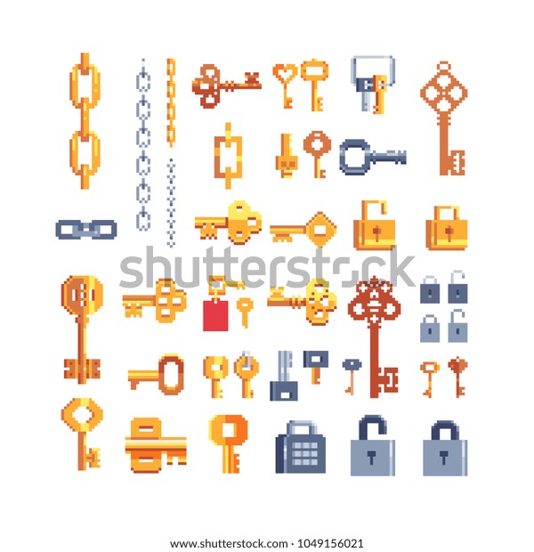 Various Chain Vintage Metal Keys Pixel Stock Vector (Royalty Free ...