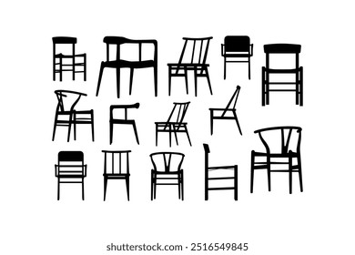 Various chair silhouettes in black and white. Vector icon design.