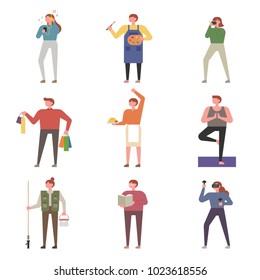 Various characters about hobbies. vector illustration flat design