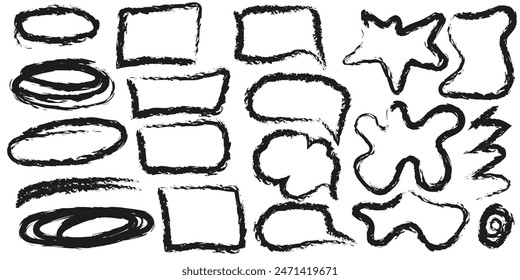 Verschiedene Kritzelei aus Kohle, gezeichnete Kritzelei, Textur-Illustration. Vektorgrafik flaches Design.