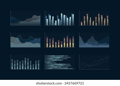 varios gráficos en el fondo azul en el conjunto