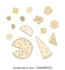 Various cheese in beautiful hand drawing illustration style