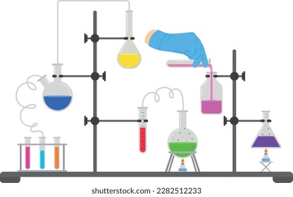 Diversos experimentos químicos, ilustración vectorial