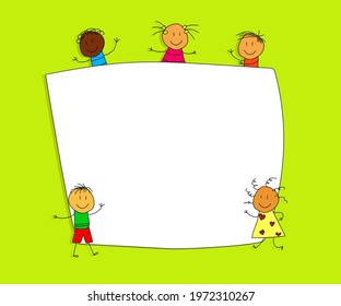Various children and frame with place for text. Paper. Cartoon. Vector illustration.