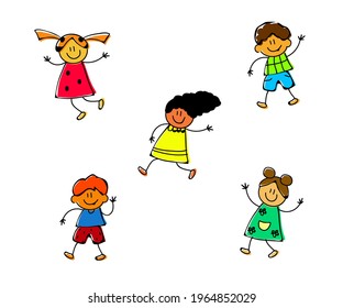 Various children are having fun on a white background. Cartoon. Vector illustration.