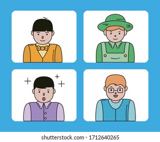 Various Children illustration set. Boy, Concept, Job Icon Vector drawing. Hand drawn style.