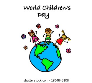 Various children and planet Earth on a white background. Cartoon. Vector illustration.