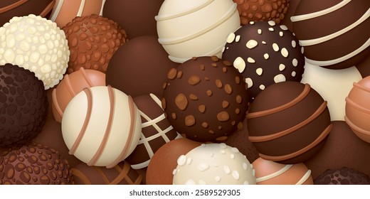 Various chocolate balls background rectangle template graphic illustration.