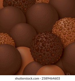 Various chocolate balls background square template graphic illustration.